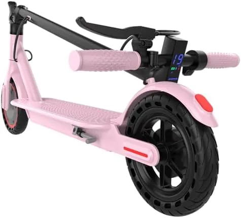 roinside pink electric scooter 85 solid tires 350w motor up to 19 mph16miles long range commuting foldable e scooter for adults with dual braking system and smart app